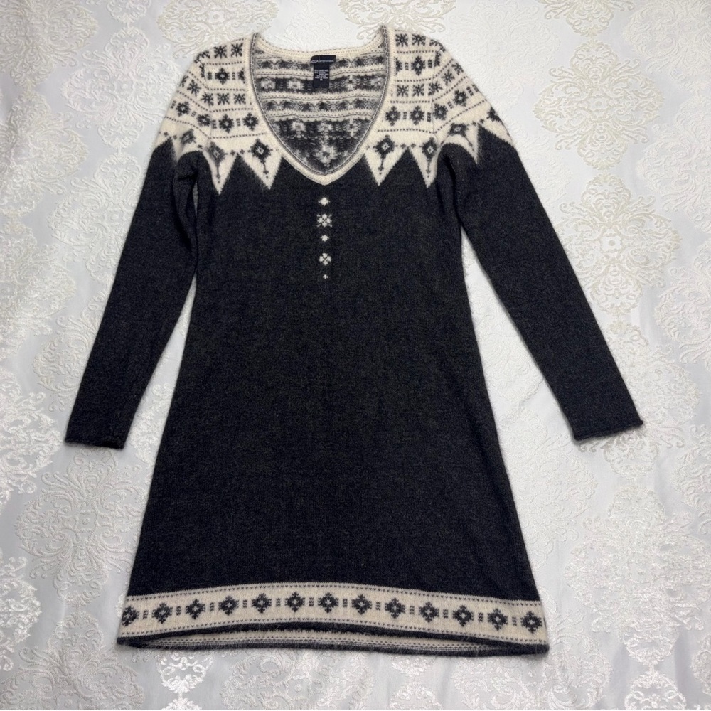 Moda International Wool Angora Blend Fair Isle Sweater Dress Size Medium